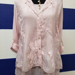 Pink Floral Ruffle Blouse